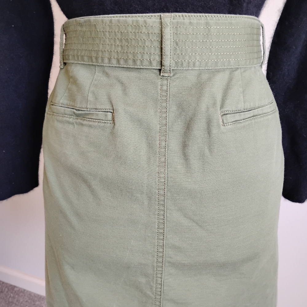 Talbots Military Safari Inspired Cotton Skirt Tie Belt Army Green Classic Sz 10 - Picture 9 of 16